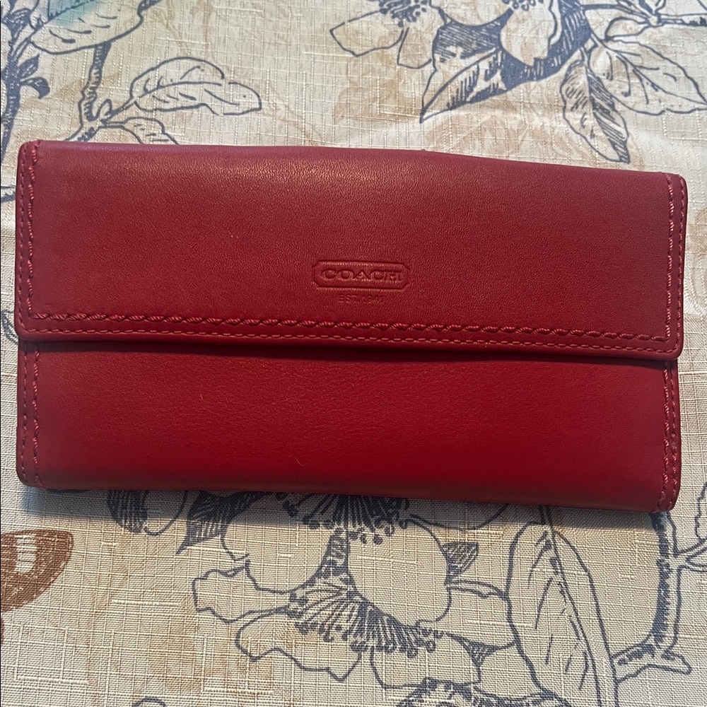 Coach Red Leather Fold-Over Wallet